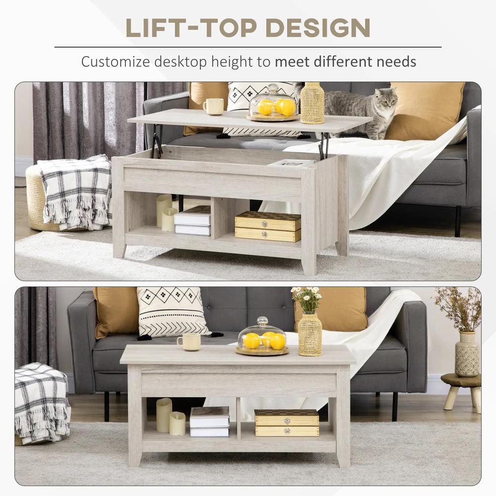 HOMCOM Lift Top Coffee Table w/ Hidden Storage Compartment Open Shelves Lift Tabletop Pop Up Centre Table for Living Room Oak Effect Additional View 4