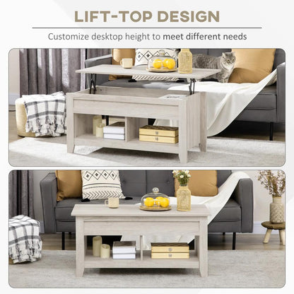 HOMCOM Lift Top Coffee Table w/ Hidden Storage Compartment Open Shelves Lift Tabletop Pop Up Centre Table for Living Room Oak Effect Additional View 4