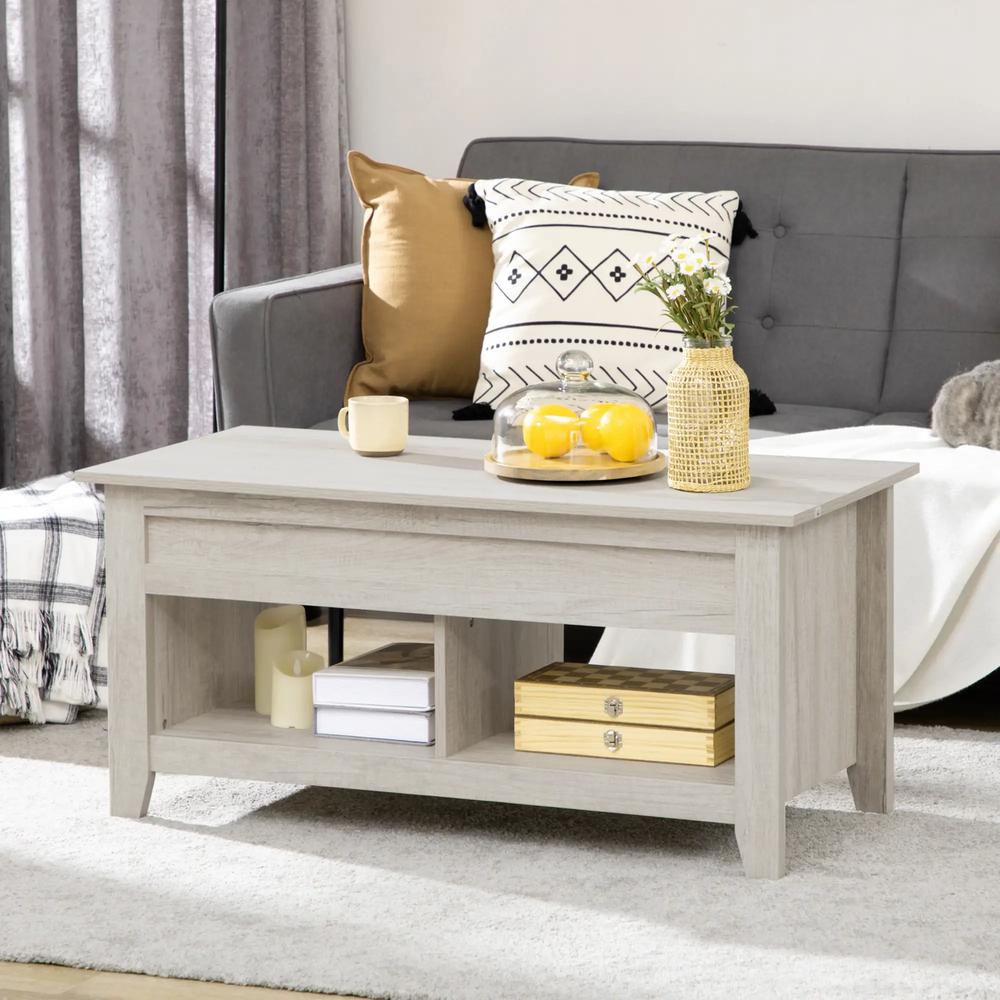 HOMCOM Lift Top Coffee Table w/ Hidden Storage Compartment Open Shelves Lift Tabletop Pop Up Centre Table for Living Room Oak Effect Additional View 7
