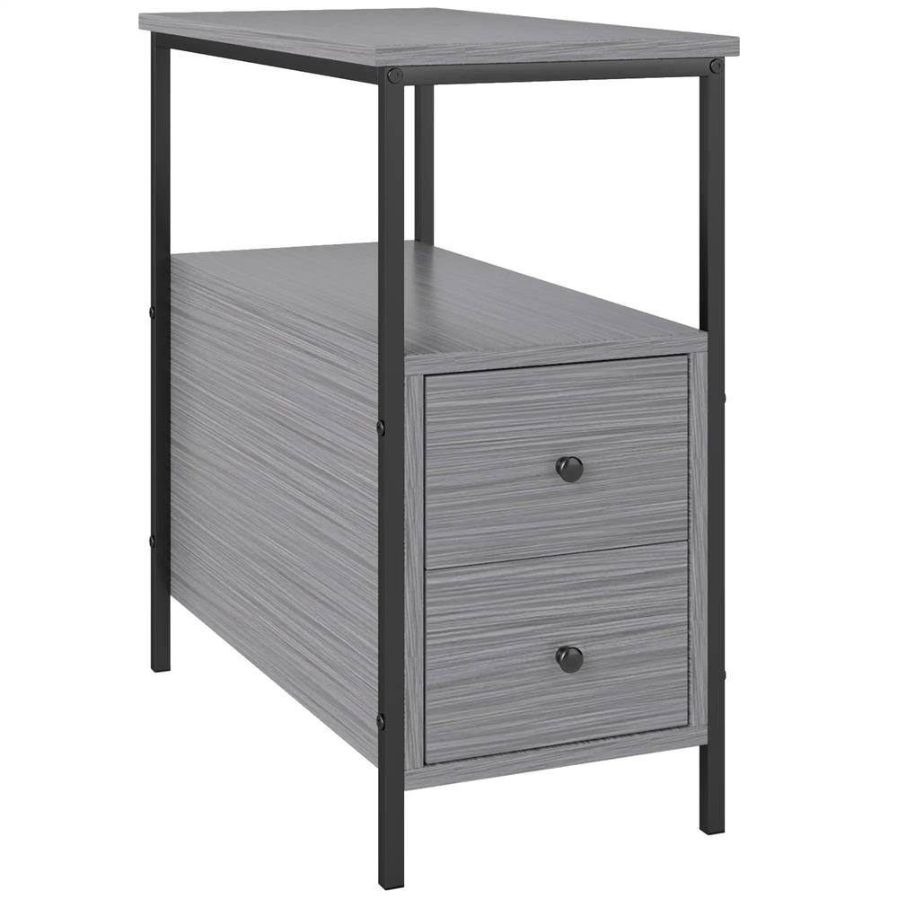HOMCOM Side Table, Narrow Bedside Table with 2 Drawers and Storage Shelf, Industrial End Table with Metal Frame for Small Spaces Additional View 11