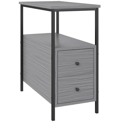 HOMCOM Side Table, Narrow Bedside Table with 2 Drawers and Storage Shelf, Industrial End Table with Metal Frame for Small Spaces Additional View 11