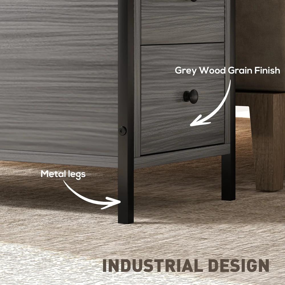 HOMCOM Side Table, Narrow Bedside Table with 2 Drawers and Storage Shelf, Industrial End Table with Metal Frame for Small Spaces Additional View 16