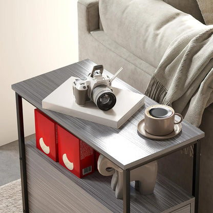 HOMCOM Side Table, Narrow Bedside Table with 2 Drawers and Storage Shelf, Industrial End Table with Metal Frame for Small Spaces Additional View 18