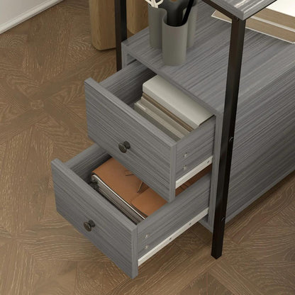 HOMCOM Side Table, Narrow Bedside Table with 2 Drawers and Storage Shelf, Industrial End Table with Metal Frame for Small Spaces Additional View 19