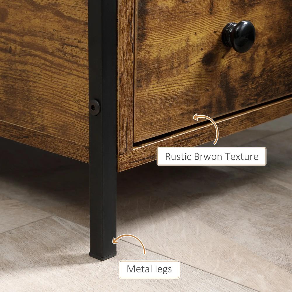 HOMCOM Side Table, Narrow Bedside Table with 2 Drawers and Storage Shelf, Industrial End Table with Metal Frame for Small Spaces Additional View 6