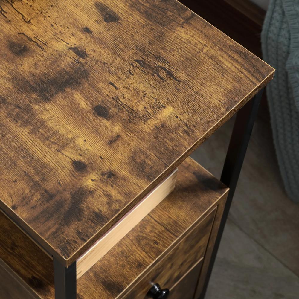 HOMCOM Side Table, Narrow Bedside Table with 2 Drawers and Storage Shelf, Industrial End Table with Metal Frame for Small Spaces Additional View 9