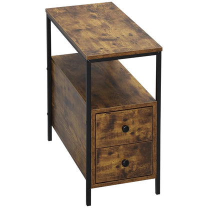 HOMCOM Side Table, Narrow Bedside Table with 2 Drawers and Storage Shelf, Industrial End Table with Metal Frame for Small Spaces Additional View 10
