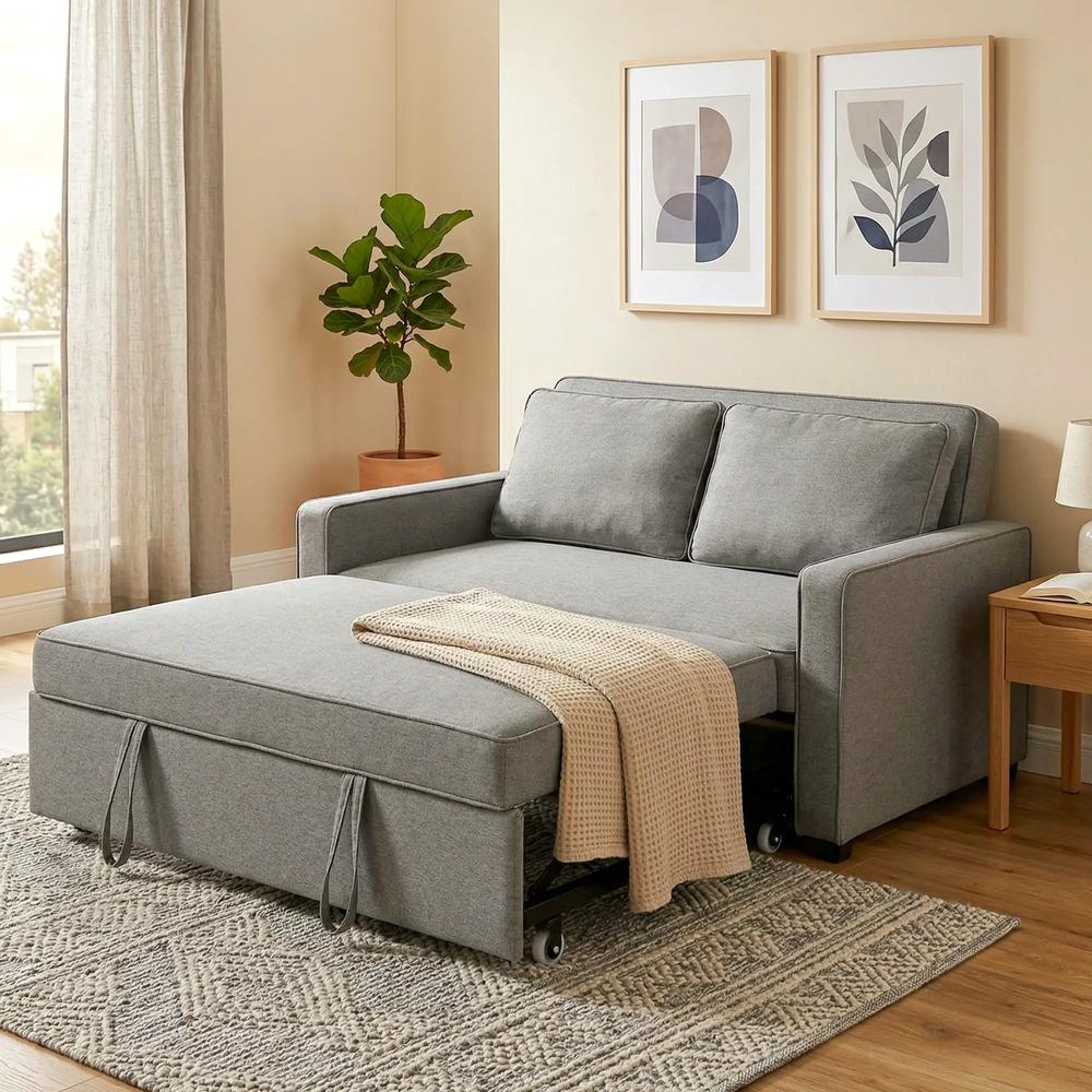 HOMCOM Double Sofa Bed Click Clack Sofa Bed Pull Out Bed with Adjustable Backrest for Living Room and Bedroom Grey Additional View 2