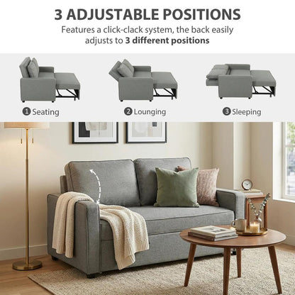 HOMCOM Double Sofa Bed Click Clack Sofa Bed Pull Out Bed with Adjustable Backrest for Living Room and Bedroom Grey Additional View 5