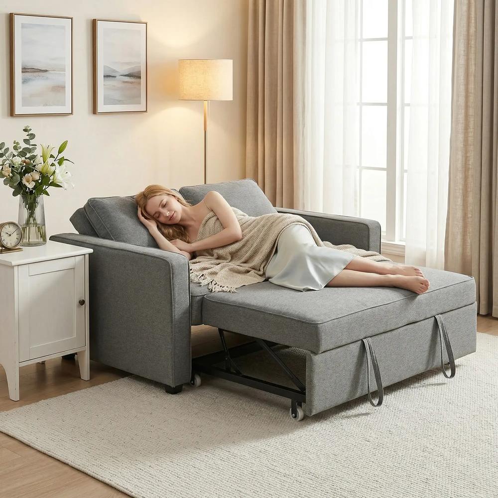 HOMCOM Double Sofa Bed Click Clack Sofa Bed Pull Out Bed with Adjustable Backrest for Living Room and Bedroom Grey Additional View 8