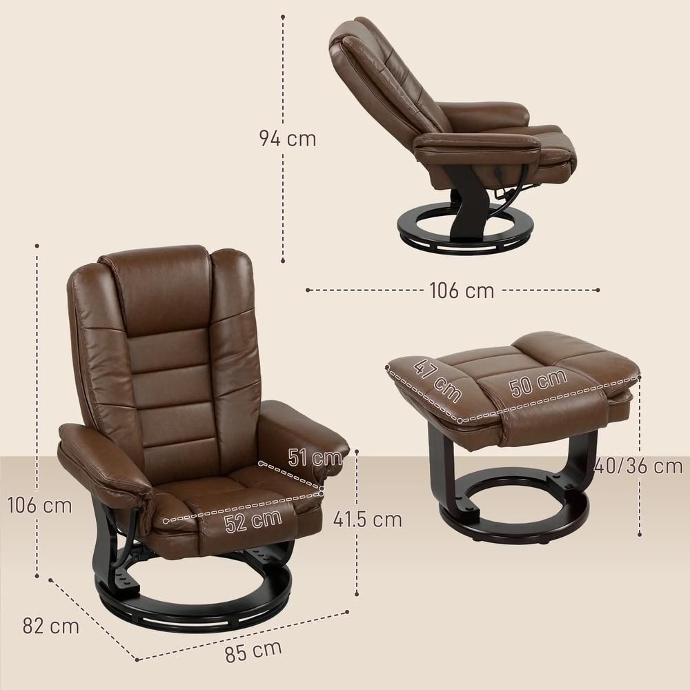HOMCOM Faux Leather 135&deg; Reclining Chair and Footstool Additional View 14