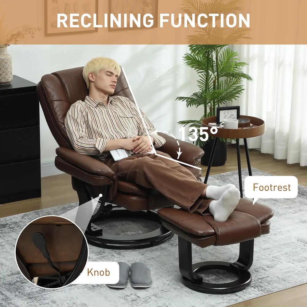 HOMCOM Faux Leather 135&deg; Reclining Chair and Footstool Additional View 15