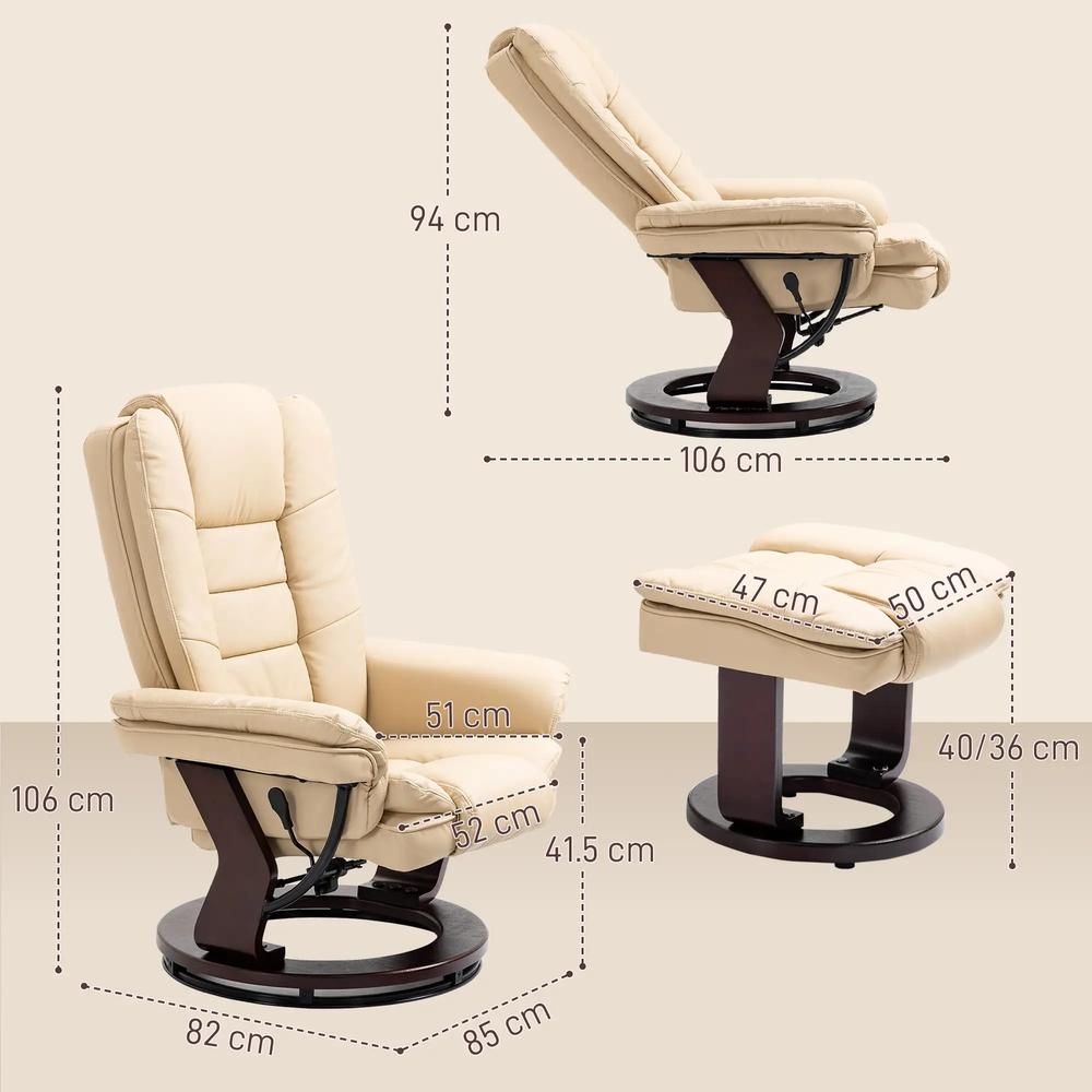 HOMCOM Faux Leather 135&deg; Reclining Chair and Footstool Additional View 3