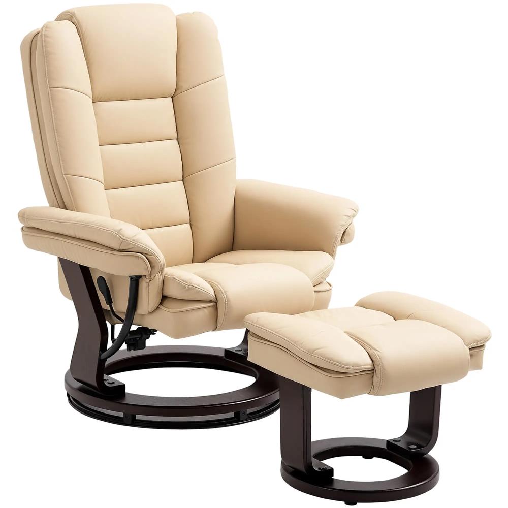 HOMCOM Faux Leather 135&deg; Reclining Chair and Footstool