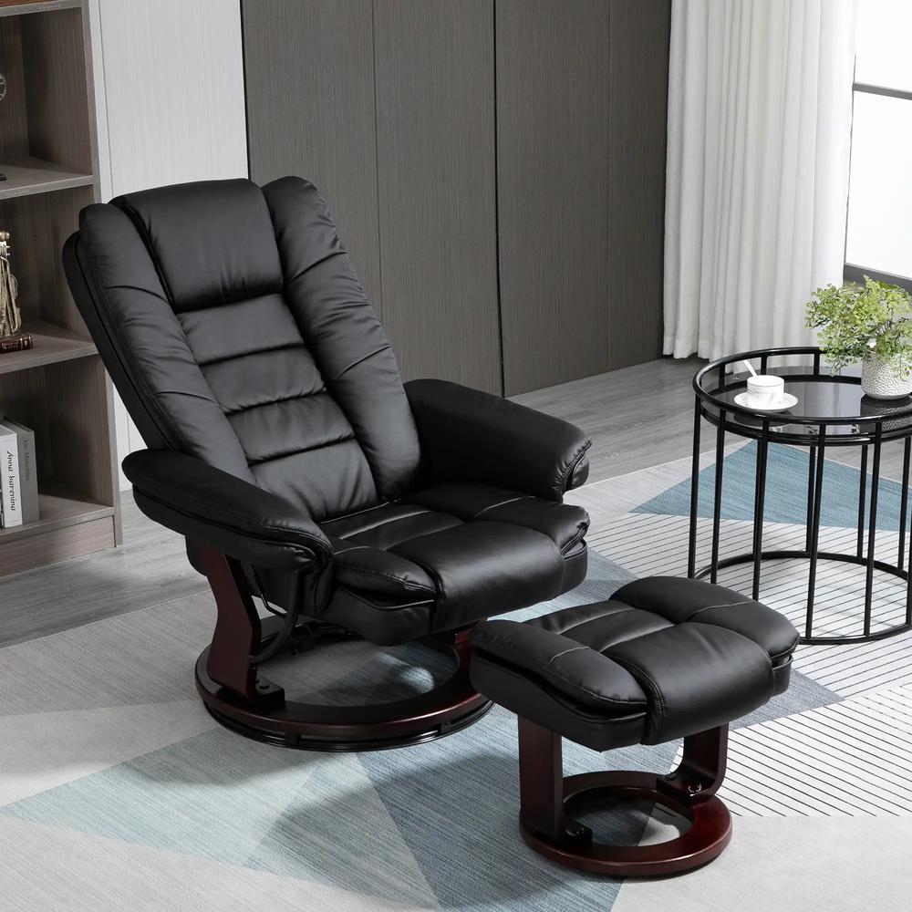 HOMCOM Recliner Chair With footstool, Recliner Armchair, 135&deg; Reclining Swivel Sofa Chair, PU Leather Ergonomic Couch Bed with Swivel Wood Base for Living Room Additional View 11