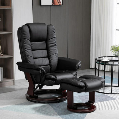 HOMCOM Recliner Chair With footstool, Recliner Armchair, 135&deg; Reclining Swivel Sofa Chair, PU Leather Ergonomic Couch Bed with Swivel Wood Base for Living Room Additional View 2