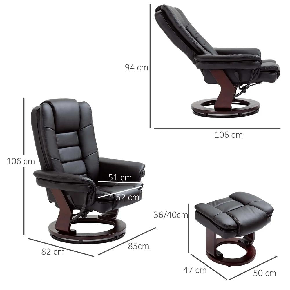 HOMCOM Recliner Chair With footstool, Recliner Armchair, 135&deg; Reclining Swivel Sofa Chair, PU Leather Ergonomic Couch Bed with Swivel Wood Base for Living Room Additional View 3