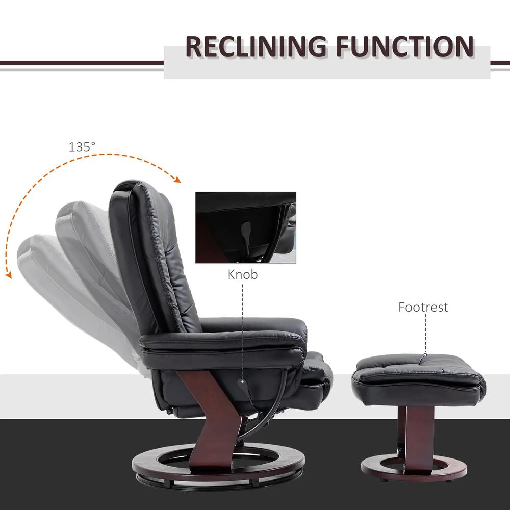 HOMCOM Recliner Chair With footstool, Recliner Armchair, 135&deg; Reclining Swivel Sofa Chair, PU Leather Ergonomic Couch Bed with Swivel Wood Base for Living Room Additional View 4