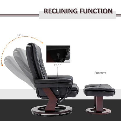 HOMCOM Recliner Chair With footstool, Recliner Armchair, 135&deg; Reclining Swivel Sofa Chair, PU Leather Ergonomic Couch Bed with Swivel Wood Base for Living Room Additional View 4