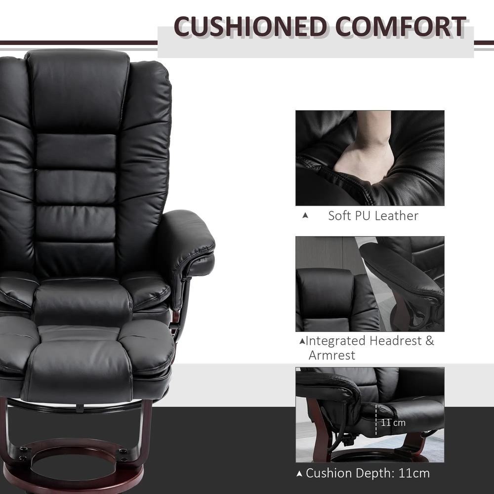 HOMCOM Recliner Chair With footstool, Recliner Armchair, 135&deg; Reclining Swivel Sofa Chair, PU Leather Ergonomic Couch Bed with Swivel Wood Base for Living Room Additional View 6