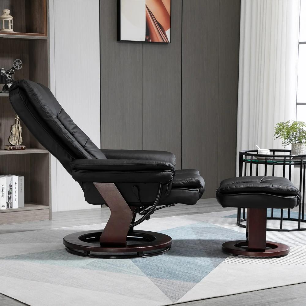 HOMCOM Recliner Chair With footstool, Recliner Armchair, 135&deg; Reclining Swivel Sofa Chair, PU Leather Ergonomic Couch Bed with Swivel Wood Base for Living Room Additional View 10