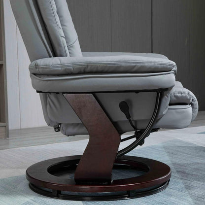 HOMCOM Manual Recliner and Footrest Set PU Leather Leisure Lounge Chair Armchair with Swivel Wood Base, Grey Additional View 11
