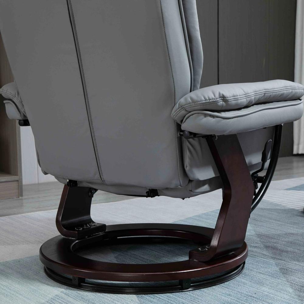 HOMCOM Manual Recliner and Footrest Set PU Leather Leisure Lounge Chair Armchair with Swivel Wood Base, Grey Additional View 12