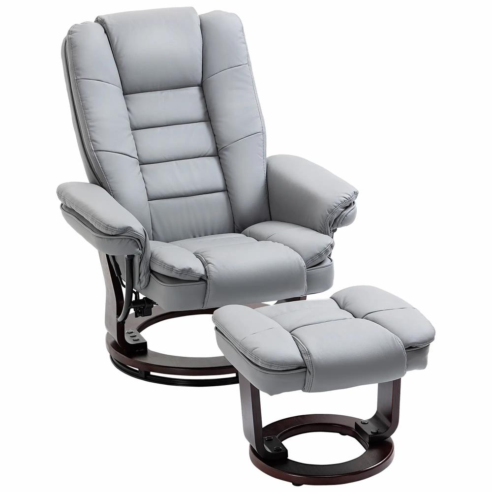 HOMCOM Manual Recliner and Footrest Set PU Leather Leisure Lounge Chair Armchair with Swivel Wood Base, Grey Additional View 14
