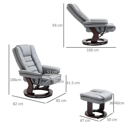 HOMCOM Manual Recliner and Footrest Set PU Leather Leisure Lounge Chair Armchair with Swivel Wood Base, Grey Additional View 3