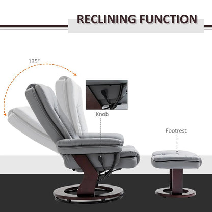 HOMCOM Manual Recliner and Footrest Set PU Leather Leisure Lounge Chair Armchair with Swivel Wood Base, Grey Additional View 4