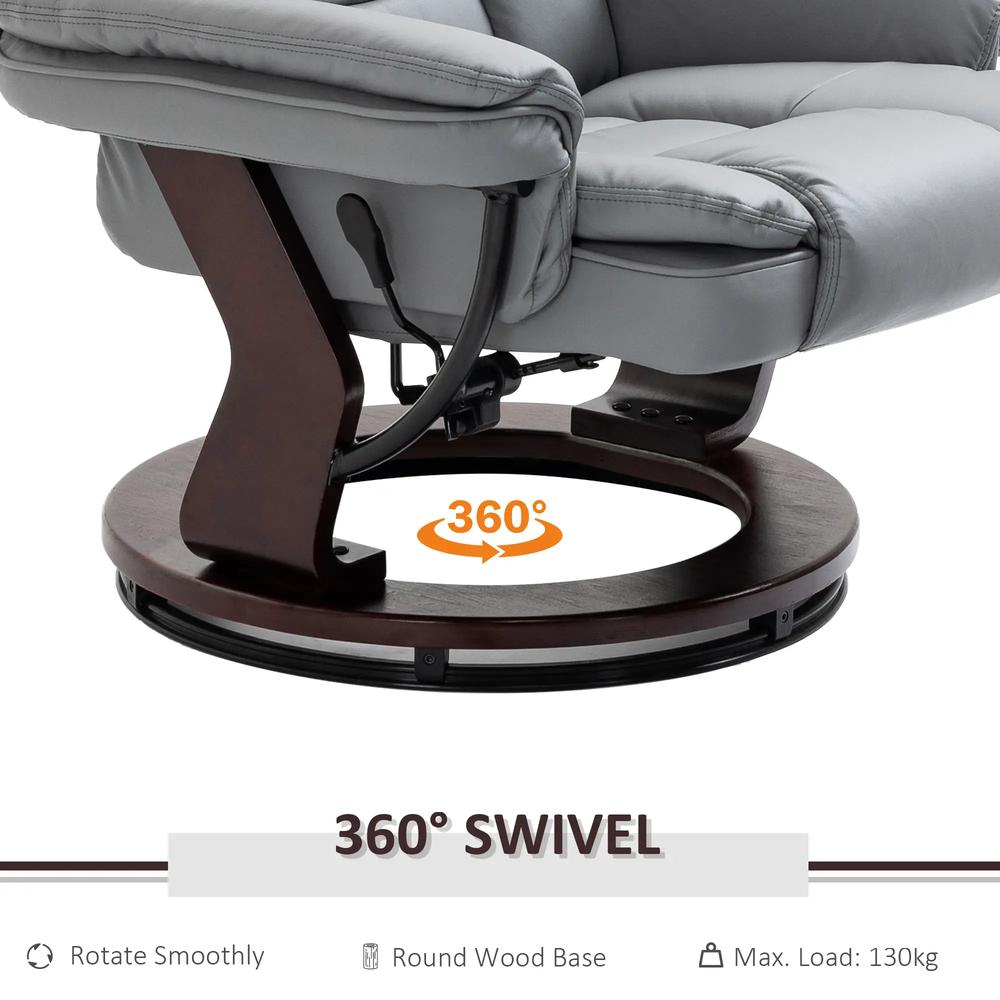 HOMCOM Manual Recliner and Footrest Set PU Leather Leisure Lounge Chair Armchair with Swivel Wood Base, Grey Additional View 5