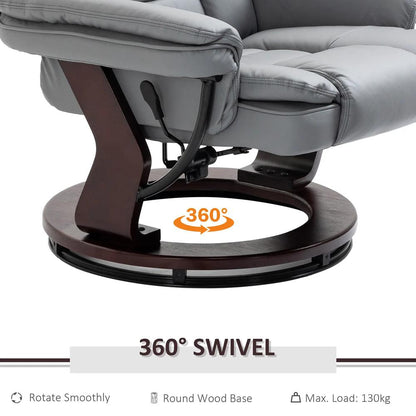 HOMCOM Manual Recliner and Footrest Set PU Leather Leisure Lounge Chair Armchair with Swivel Wood Base, Grey Additional View 5
