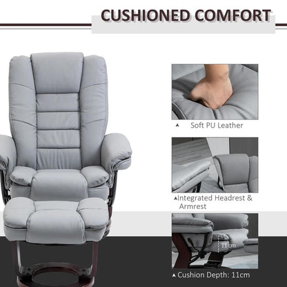 HOMCOM Manual Recliner and Footrest Set PU Leather Leisure Lounge Chair Armchair with Swivel Wood Base, Grey Additional View 6