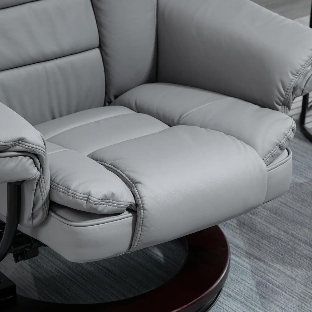 HOMCOM Manual Recliner and Footrest Set PU Leather Leisure Lounge Chair Armchair with Swivel Wood Base, Grey Additional View 10