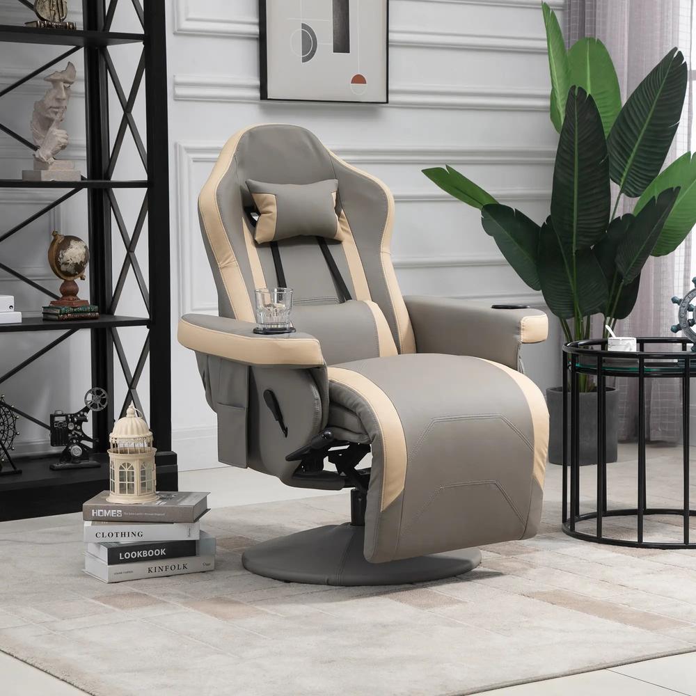 HOMCOM Manual Recliner Armchair PU Leather Lounge Chair w Adjustable Leg Rest, 135&deg; Reclining Function, 360&deg; Swivel Additional View 13