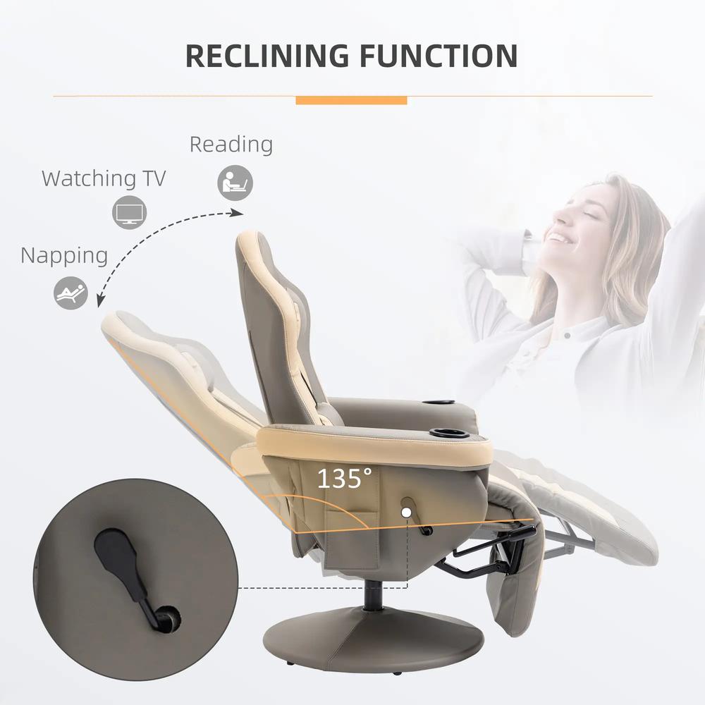 HOMCOM Manual Recliner Armchair PU Leather Lounge Chair w Adjustable Leg Rest, 135&deg; Reclining Function, 360&deg; Swivel Additional View 15