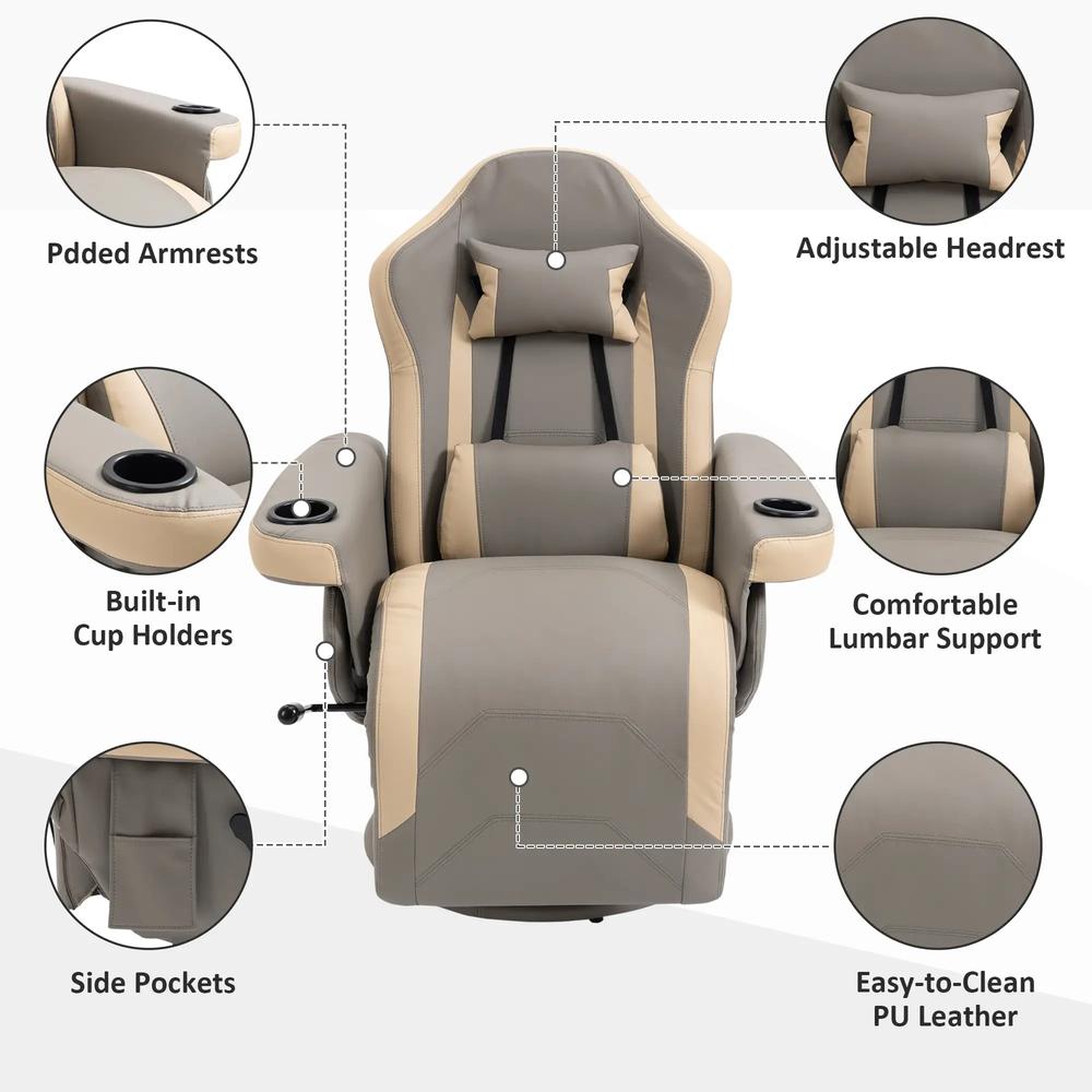 HOMCOM Manual Recliner Armchair PU Leather Lounge Chair w Adjustable Leg Rest, 135&deg; Reclining Function, 360&deg; Swivel Additional View 17