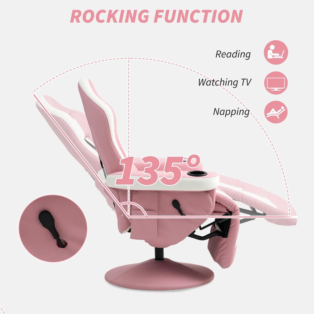 HOMCOM Manual Recliner Armchair PU Leather Lounge Chair w Adjustable Leg Rest, 135&deg; Reclining Function, 360&deg; Swivel Additional View 4