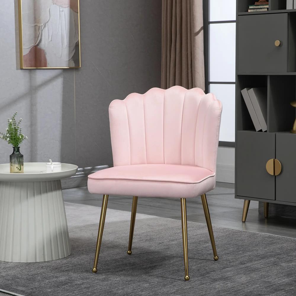 HOMCOM Velvet-Feel Shell Accent Chair with Metal Legs and Comfort Padding - Pink Additional View 12