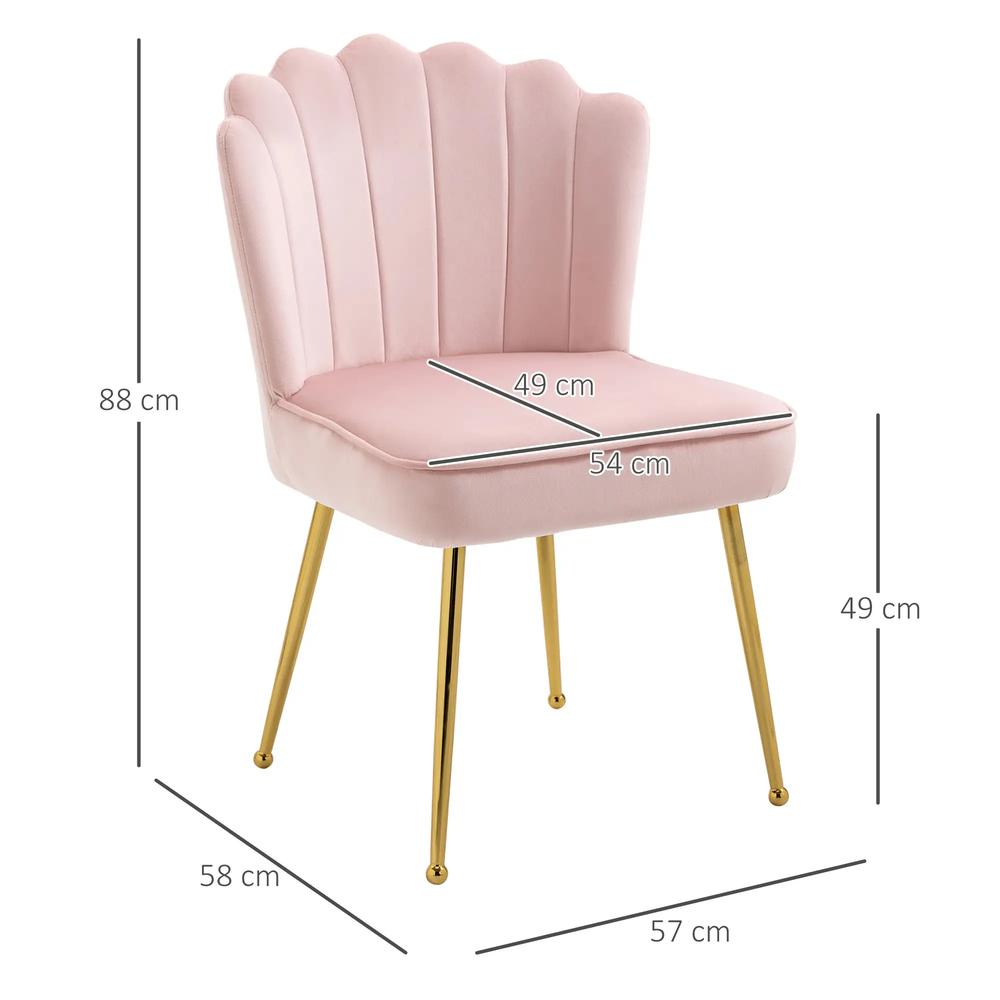 HOMCOM Velvet-Feel Shell Accent Chair with Metal Legs and Comfort Padding - Pink Additional View 3