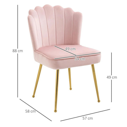HOMCOM Velvet-Feel Shell Accent Chair with Metal Legs and Comfort Padding - Pink Additional View 3