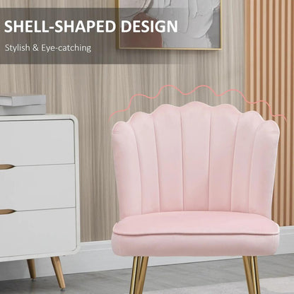 HOMCOM Velvet-Feel Shell Accent Chair with Metal Legs and Comfort Padding - Pink Additional View 5