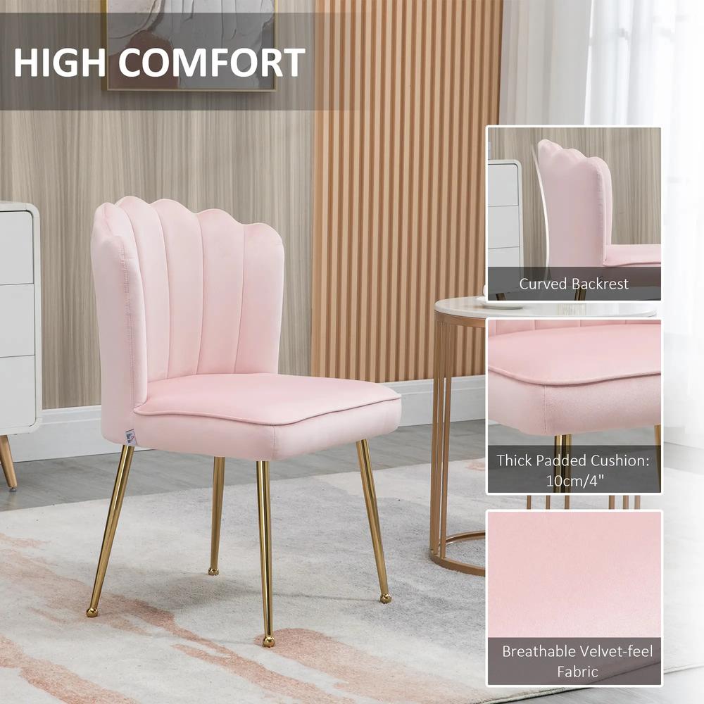HOMCOM Velvet-Feel Shell Accent Chair with Metal Legs and Comfort Padding - Pink Additional View 6