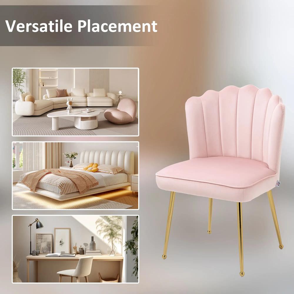 HOMCOM Velvet-Feel Shell Accent Chair with Metal Legs and Comfort Padding - Pink Additional View 7