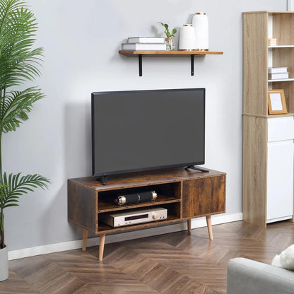 HOMCOM TV Stand Cabinet up to 55 Inches, TV Unit with Single Door and Open Shelves, Cable Holes for Living Room, Bedroom, Brown Additional View 2