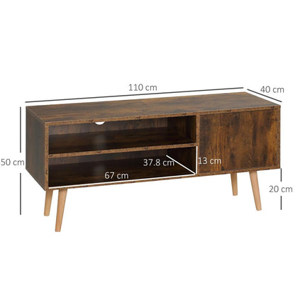 HOMCOM TV Stand Cabinet up to 55 Inches, TV Unit with Single Door and Open Shelves, Cable Holes for Living Room, Bedroom, Brown Additional View 3