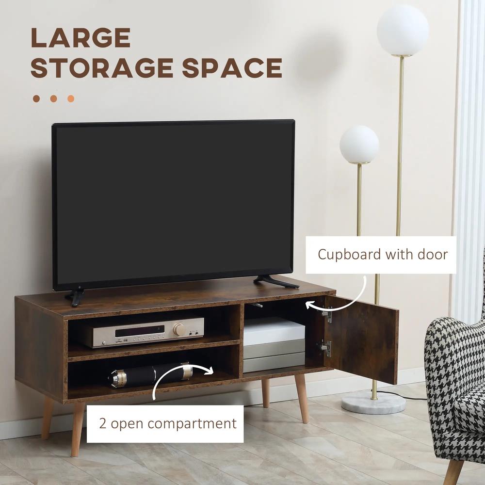 HOMCOM TV Stand Cabinet up to 55 Inches, TV Unit with Single Door and Open Shelves, Cable Holes for Living Room, Bedroom, Brown Additional View 4