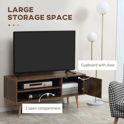 HOMCOM TV Stand Cabinet up to 55 Inches, TV Unit with Single Door and Open Shelves, Cable Holes for Living Room, Bedroom, Brown Additional View 4
