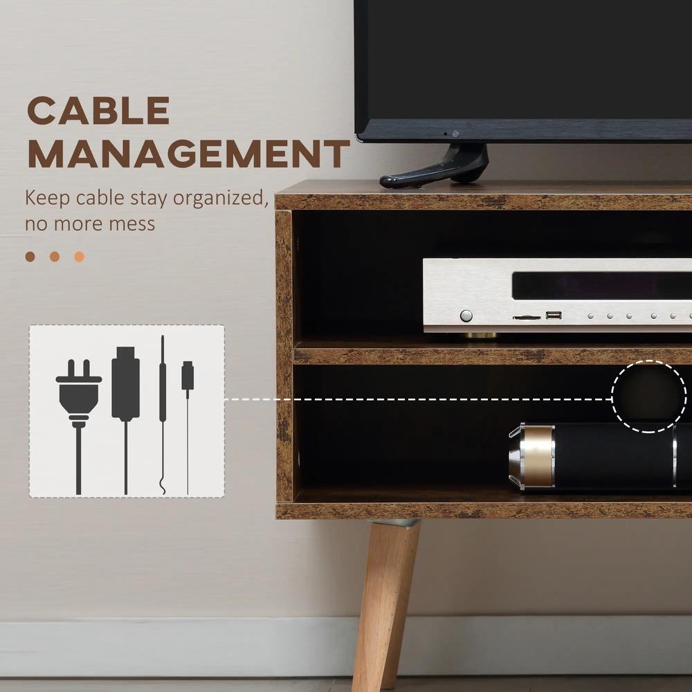 HOMCOM TV Stand Cabinet up to 55 Inches, TV Unit with Single Door and Open Shelves, Cable Holes for Living Room, Bedroom, Brown Additional View 5