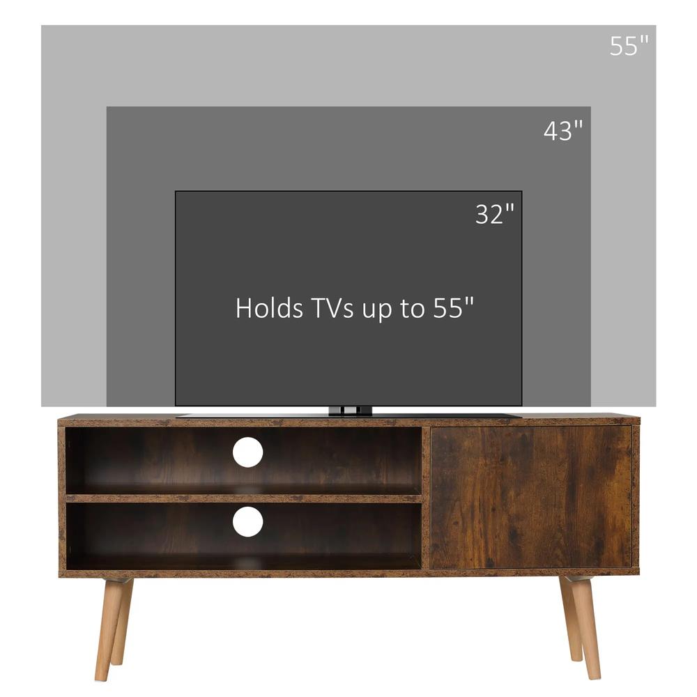 HOMCOM TV Stand Cabinet up to 55 Inches, TV Unit with Single Door and Open Shelves, Cable Holes for Living Room, Bedroom, Brown Additional View 7